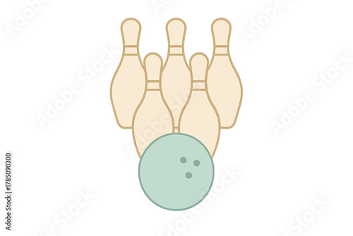 Bowling pins and ball set up for a strike attempt