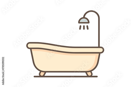 Outline icon of a vintage clawfoot bathtub with overhead shower fixture