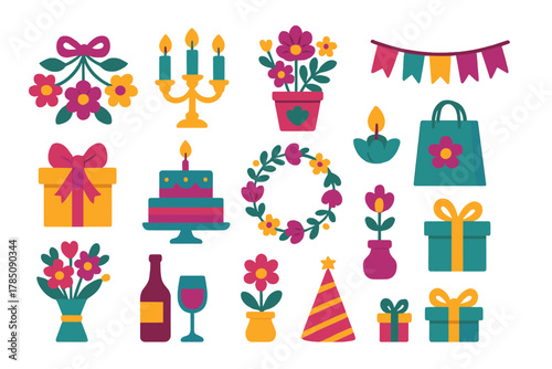 Stylized icons for birthday and celebration events