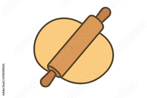 Wooden rolling pin flattening dough for baking preparation graphic