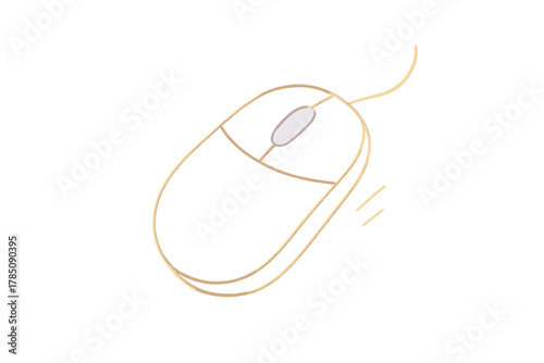 Minimalist outline of a computer mouse with scroll wheel and cord