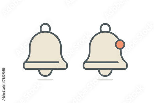 Set of notification bell icons showing active and inactive states