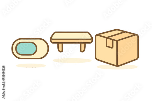 Collection of essential home furnishing and package delivery symbols