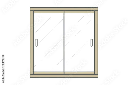 Double glass sliding door with wooden frame isolated on white background