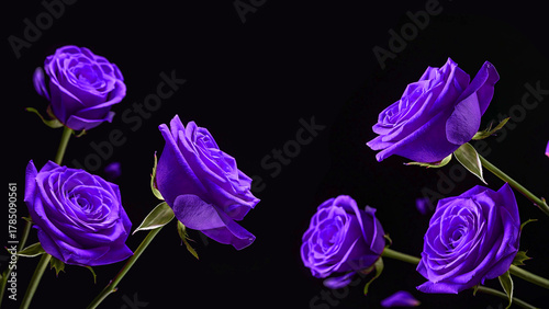 Elegant purple roses on a dark background artistic floral composition