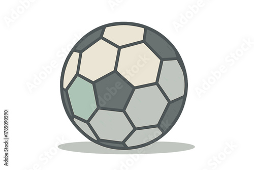 Classic soccer ball design with muted color palette and shadow