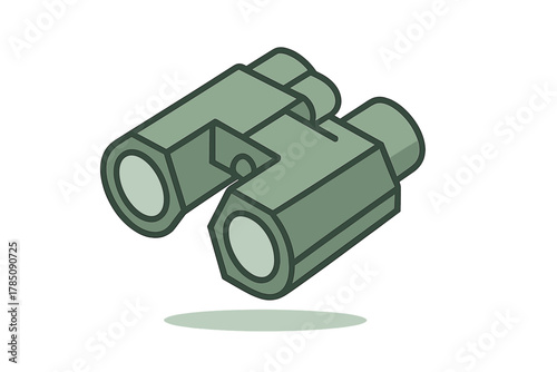 Isometric green binoculars icon with shadow detail