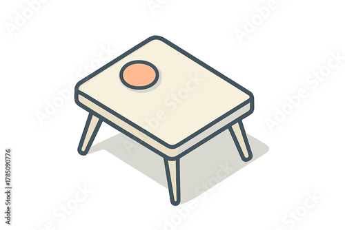 Isometric low coffee table with round accent on top surface