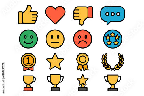 Colorful icons for user feedback, achievement, and satisfaction ratings