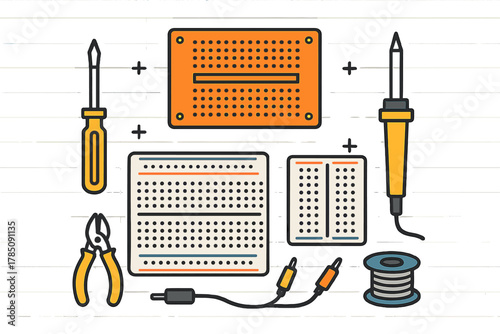 Electronic prototyping tools set with breadboards and soldering equipment