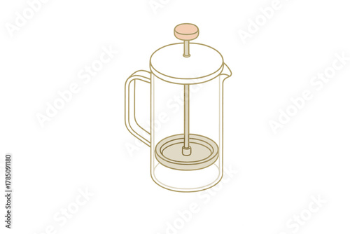 Simple isometric outline coffee press for brewing hot beverages
