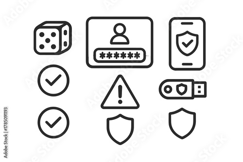 Outline icons for digital security and access control systems