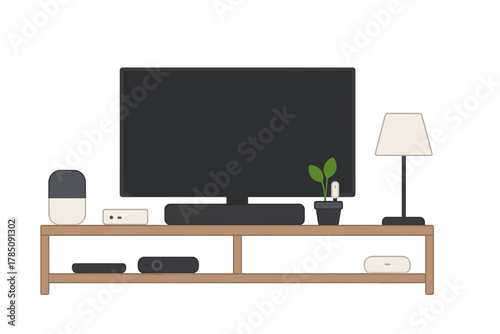 Contemporary home entertainment system with television and smart devices