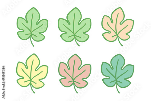 Assortment of stylized fig leaves in various soft pastel shades