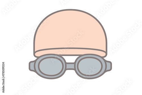 Close up of swimming cap and goggles icon for aquatic sports