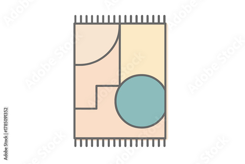 Pastel geometric area rug with abstract shapes and fringe detail
