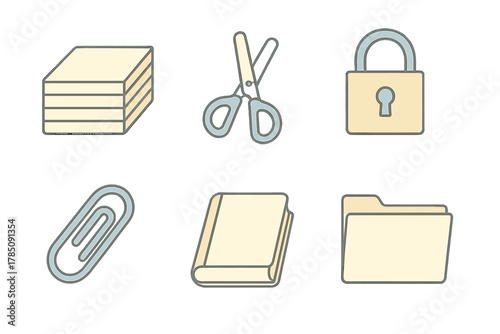 Set of stationery and document management icons for tasks