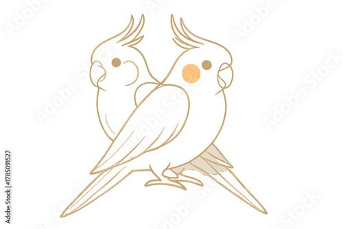 Minimalist line art of two cockatiels facing opposite directions