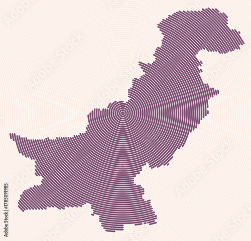 Pakistan shape rings. Country map formed by stacked circles. Pakistan boundary shape design. Artistic vector illustration.