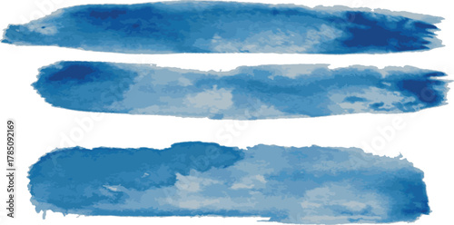 Blue paint dry brush strokes. Watercolor hand painted backdrop for print, web design and banners. Realistic vector background texture