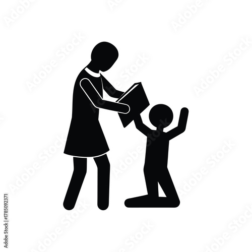 Reading to Child Silhouette: Education, Parenting, Literacy, Storytime, Knowledge and Family Bonding Illustration on Isolated Background