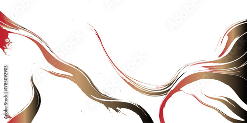 An energetic vector illustration features a red and green wave pattern with swirling lines, creating a technological abstraction design for a wallpaper backdrop