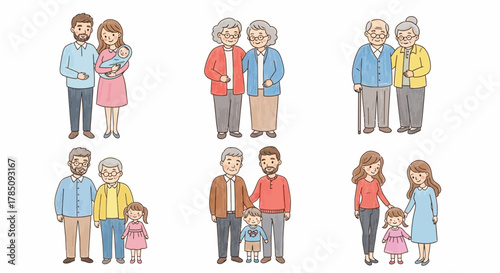 Grandparents and Parents with Children – Family Love and Connection Illustration