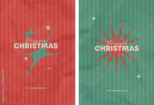 Merry Christmas vector greeting card set design. lay out collection card. Vector illustration. stars and glare on textured crumpled paper. 