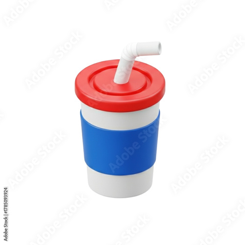 3D Render of a Refreshing Drink Cup with a Straw on a White Background