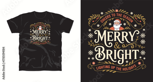Cheers to the season merry and bright with santa claus lighting up holidays illustration for winter festive celebration apparel graphic vector design