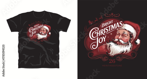 Bright christmas joy design for t shirt print or sublimation vintage holiday santa claus with beard vector graphic artistic artwork festive element red color