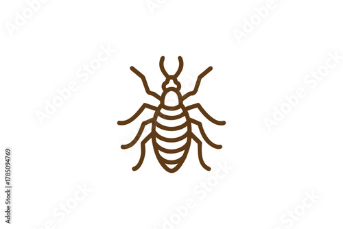 Detailed Brown Line Art Louse Insect Pest Bug Outline Vector Illustration for Dermatology Health and Hygiene Concepts and Infestation