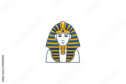 Ancient Egyptian Pharaoh Icon Vector Illustration with Blue and Gold Headdress for History and Culture Designs