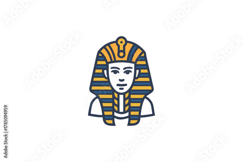 Ancient Egyptian Pharaoh Bust Icon Vector Illustration with Blue and Gold Headdress for Historical Themes