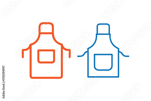 Modern Kitchen Apron Outline Icons Set Orange and Blue Cooking Uniform Symbols Vector Illustration Isolated White Background