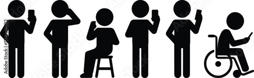 Diverse stick figures communicating with modern mobile devices daily