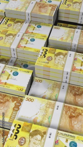 Philippines 500 Peso Banknote Vertical (Mobile) 3D Animation ? Realistic Finance, Business, Economy, and Currency Exchange Flow for Mobile Format Visualization
