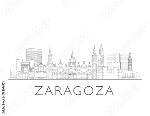 Zaragoza, Spain, cityscape illustration skyline drawing