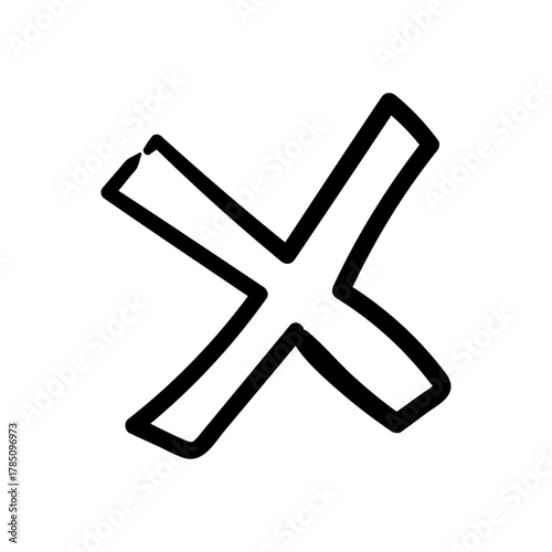 Hand-drawn black X mark icon, a rough doodle sketch of a cross symbol for rejection or cancellation