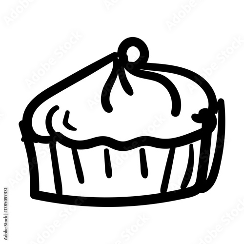 Simple hand-drawn illustration of a cupcake with frosting and a cherry on top, representing a sweet dessert treat