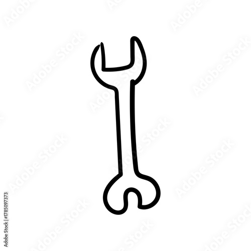 Hand-drawn illustration of a wrench, a tool commonly used for tightening and loosening nuts and bolts