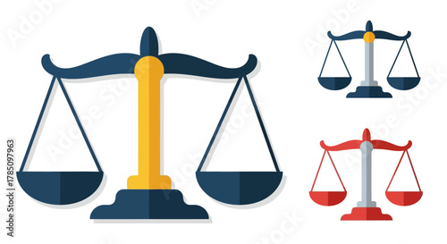 a variety of scales depicting balance and justice symbols, vector illustration Isolated on white background