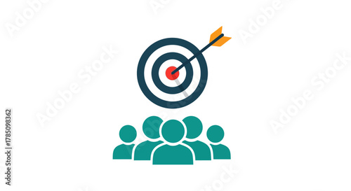 a target hit by an arrow above a group of people icons, vector illustration Isolated on white background