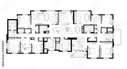 Architectural floor plan of a large house with multiple rooms