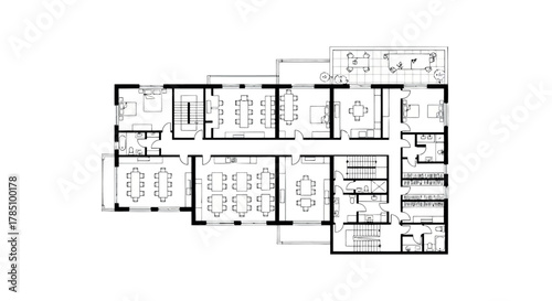 Architectural floor plan of a spacious house with multiple rooms and areas