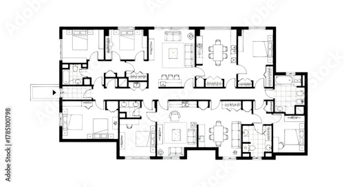 Detailed floor plan of a large residential building with many rooms