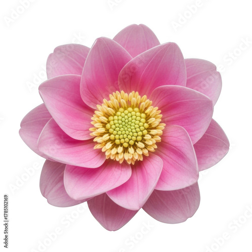Delicate pink flower with yellow center isolated on transparent background