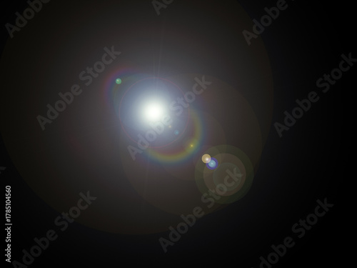 Bright Cinematic Lens Flare with Rainbow Spectrum Reflection on Black Background Realistic Optical Glow Light Effect