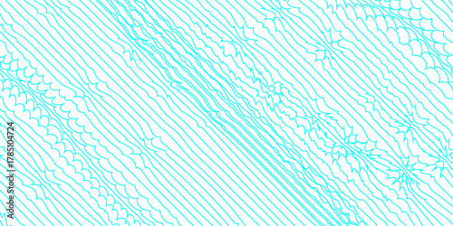 Abstract repeating wavy lines in cyan colors on smooth curve disserted groovy wrinkle line seamless pattern vector white background, minimal illustration design line art geometric isolated design.