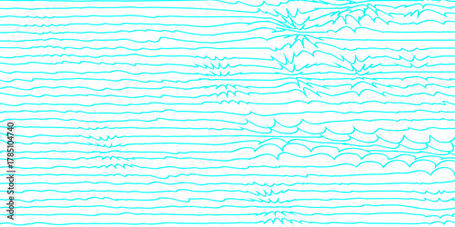 Abstract repeating wavy lines in cyan colors on smooth curve disserted groovy wrinkle line seamless pattern vector white background, minimal illustration design line art geometric isolated design.